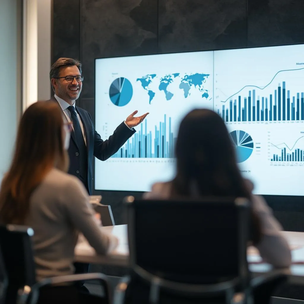 Consultor presentando resultados a un cliente