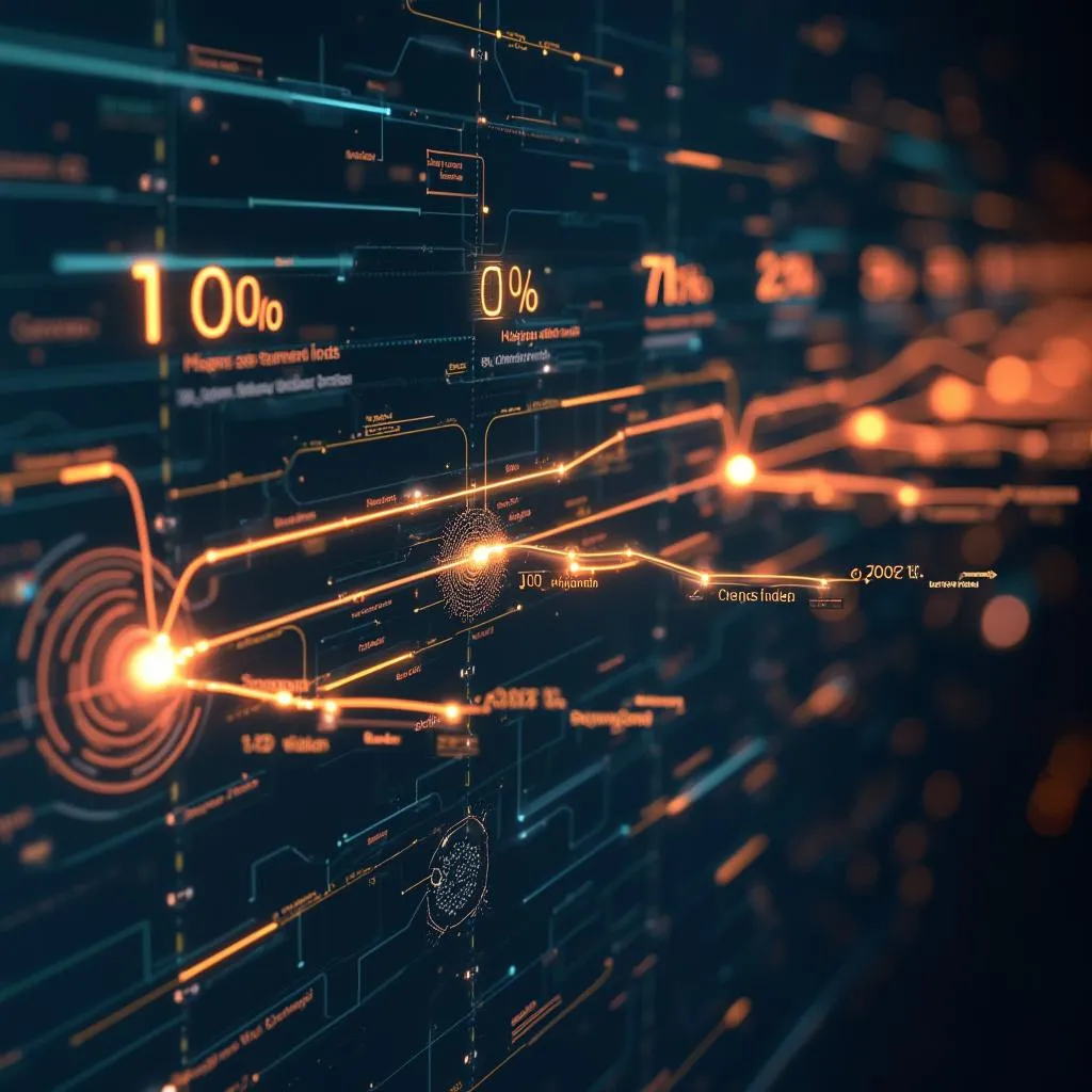 Línea de tiempo futurista representando la historia de la empresa