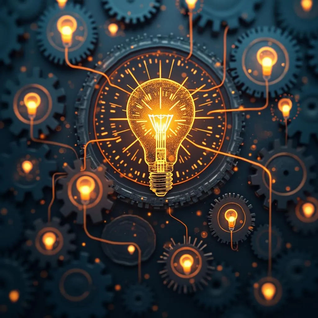 Innovación abstracta con engranajes y bombillas