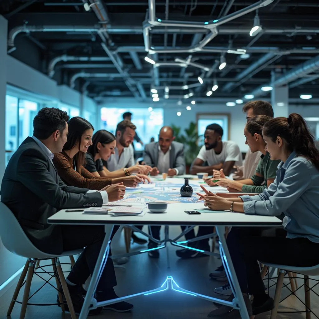 Personas colaborando en un taller moderno